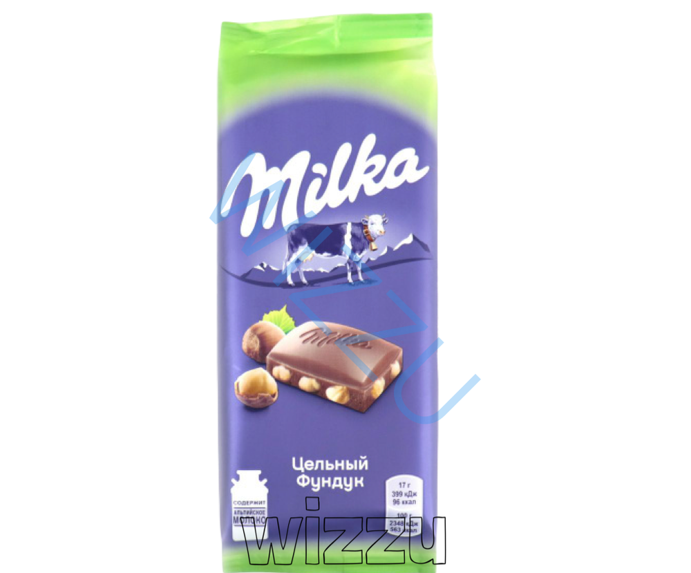 Шоколад молочный Milka с цельным фундуком, 95 г