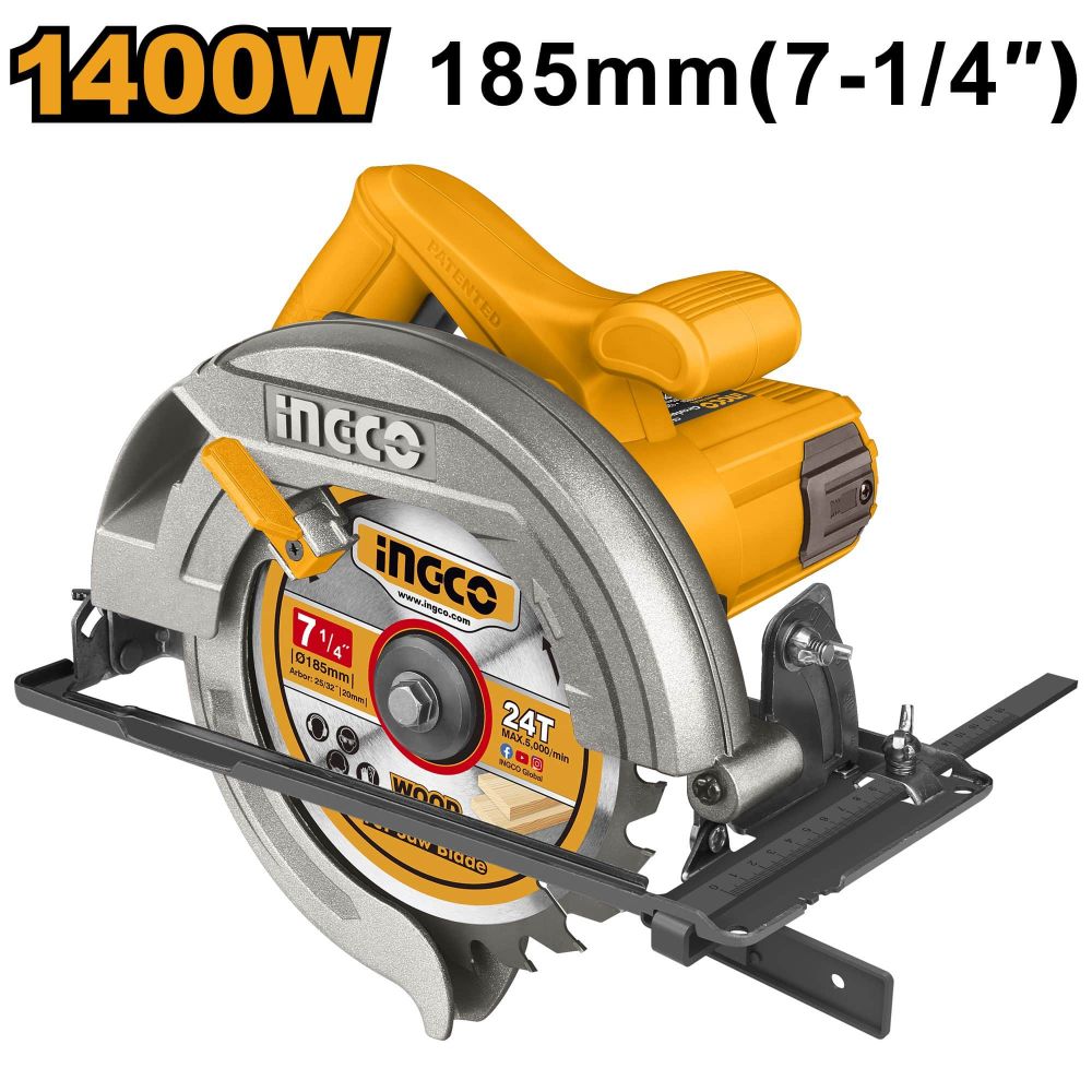 Циркулярная пила 1400Вт 185х20мм INGCO CS18538 INDUSTRIAL