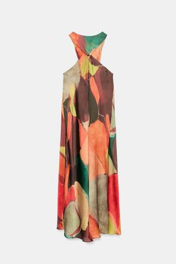 ZARA ДЛИННОЕ ПЛАТЬЕ С ПРИНТОМ, РАЗНОЦВЕТНЫЙ