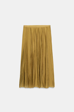 ZARA КОМБИНИРОВАННАЯ СТРУЯЩАЯСЯ ЮБКА — ZW COLLECTION, ОЛИВКОВЫЙ