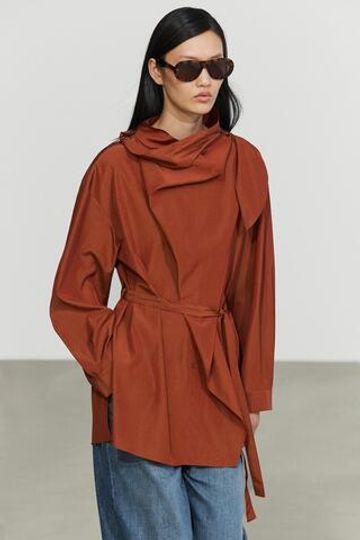 Massimo Dutti Блуза из струящейся ткани с завязками, терракотовый