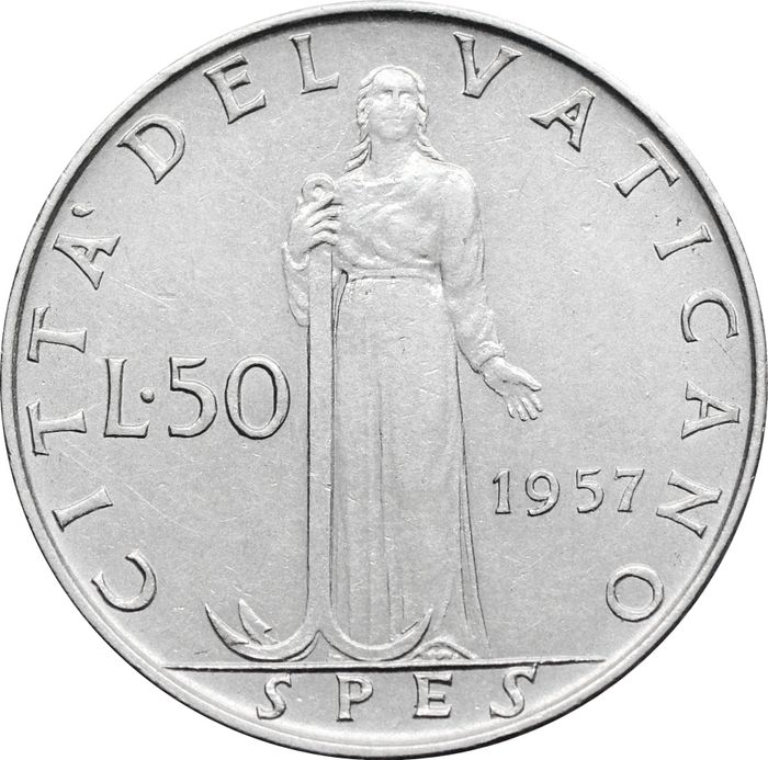 50 лир 1957 Ватикан