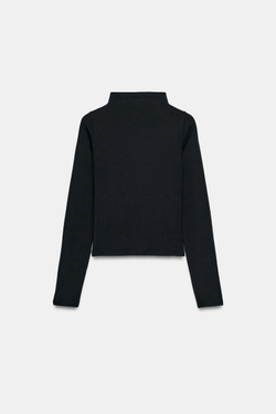 ZARA ФУТБОЛКА С ВОРОТНИКОМ-СТОЙКОЙ, ЧЕРНЫЙ