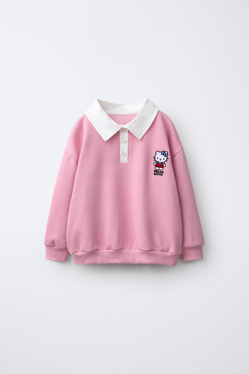 ZARA ТОЛСТОВКА С ВОРОТНИКОМ ПОЛО HELLO KITTY © SANRIO, ЛИНЯЛЫЙ РОЗОВЫЙ