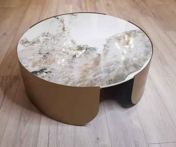 Журнальный столик Stone Antique L, Ø90х30 см, латунь, керамогранит