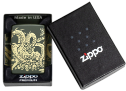 Зажигалка Zippo Dragon Design с покрытием Green Matte, латунь/сталь, зеленая, матовая, 38x13x57 мм