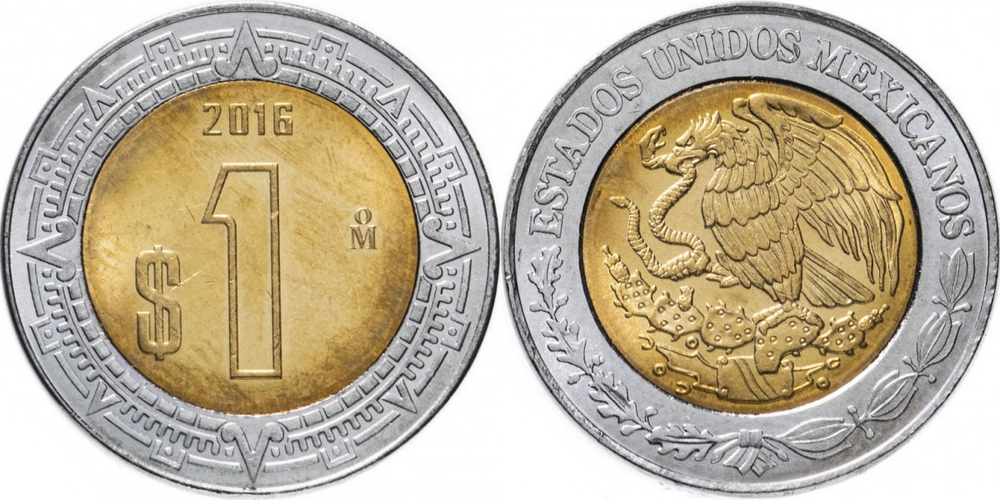 Мексика 1 песо, 1996-2024 Орёл XF