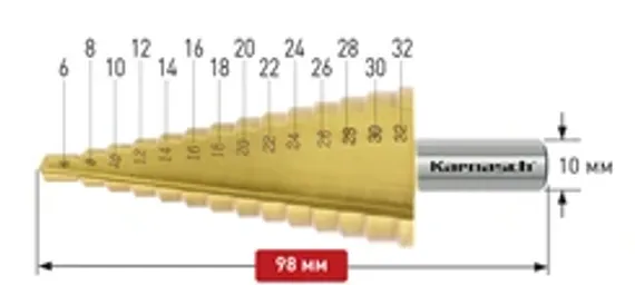 Ступенчатое сверло Ø 4-20 мм, Karnasch, арт. 21.3002