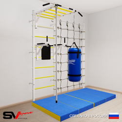 Шведская стенка Sv Sport усиленная 64050 (Турник рукоход/Брусья/Канат/Цепь/Мешок 15кг/Мат 2м/Канатный лаз)