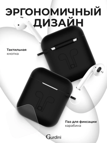 Чехол для Airpods 1/2 Gurdini прорезиненный soft touch Черный