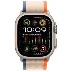 Часы Apple Watch Ultra 2, 2024, 49 мм, титан натурального цвета, ремешок Trail цвета «оранжевый/бежевый»