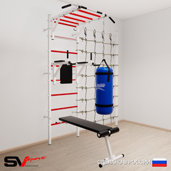 Шведская стенка Sv Sport усиленная 62430 (Турник рукоход/Брусья/Скамья/Цепь/Мешок 30кг/Канатный лаз)