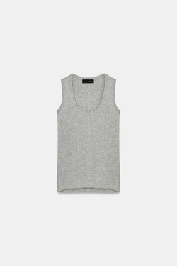 ZARA УЛЬТРАТОНКИЙ ТОП ИЗ СМЕСОВОЙ ШЕРСТИ, СЕРЫЙ