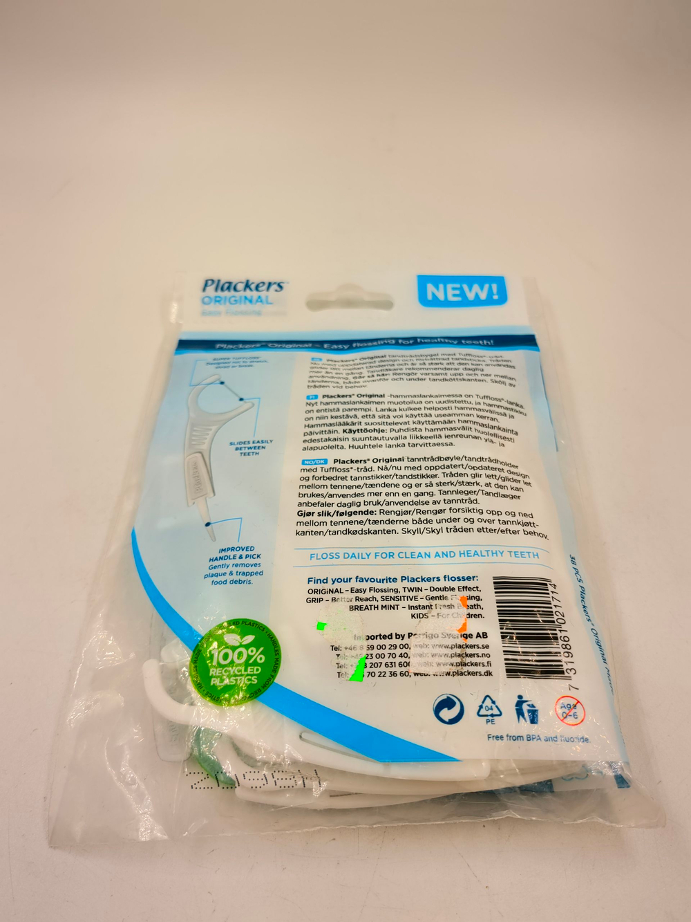 Зубная нить на держателе Plackers Easy Flossing, в упаковке 38 шт. (Швеция)