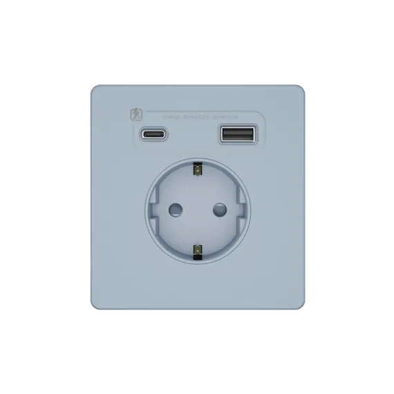 Розетка с USB A+C с заземлением и защитными шторками Systeme Electric Infinity Стальное небо FSE001132