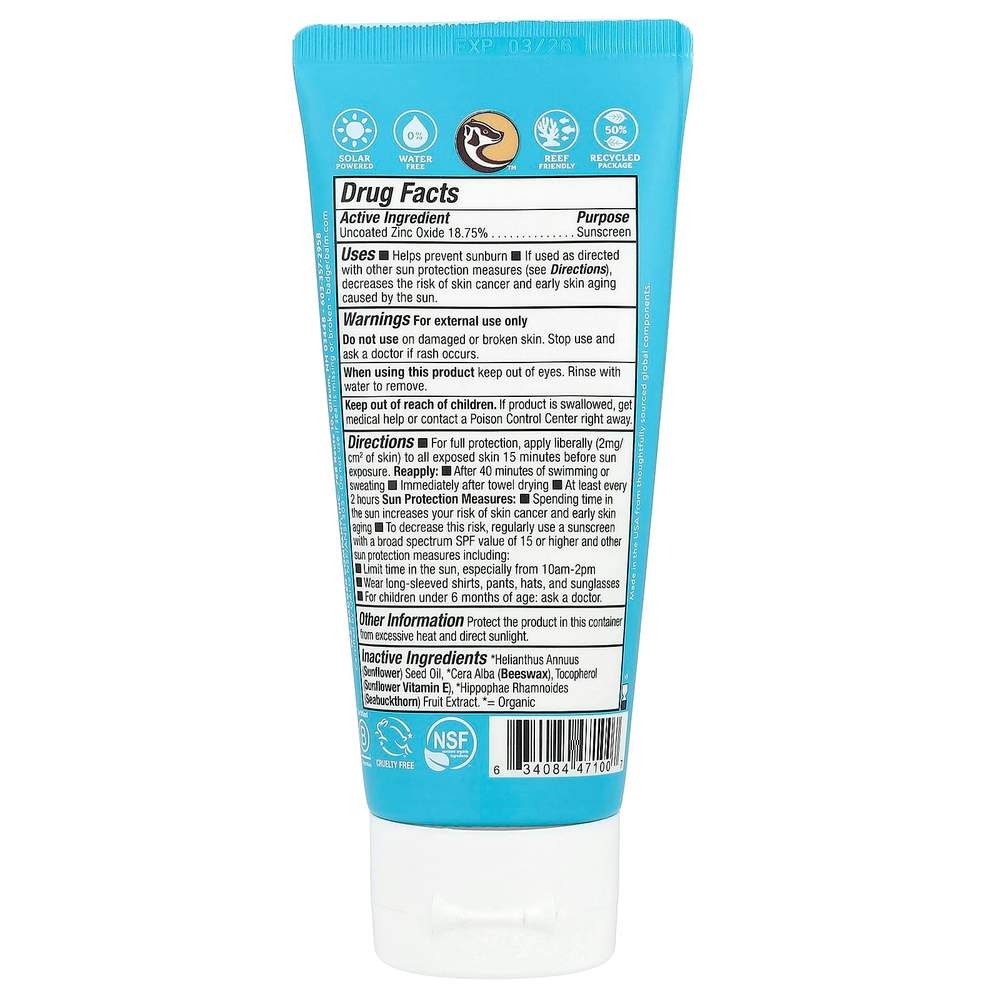 Badger, Active, минеральный крем от загара, SPF 30, без запаха, 87 мл (2,9 жидк. унции)