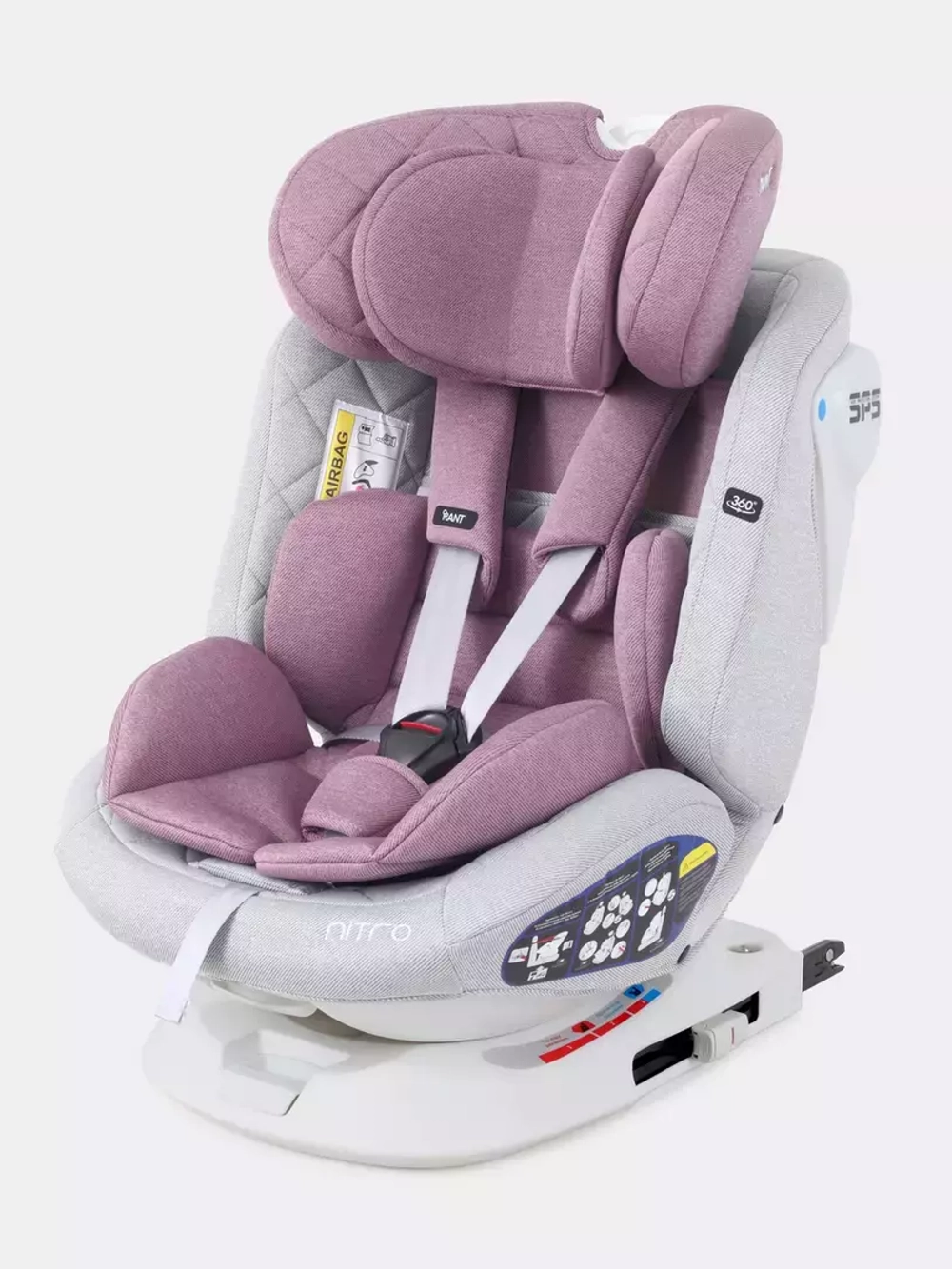 Автокресло Rant Nitro isofix 0/1/2/3 (0-36кг) Grey/Pink