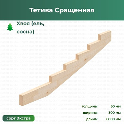 Тетива Сращенная Хвоя (ель, сосна), 50×300×6000 мм, сорт Экстра