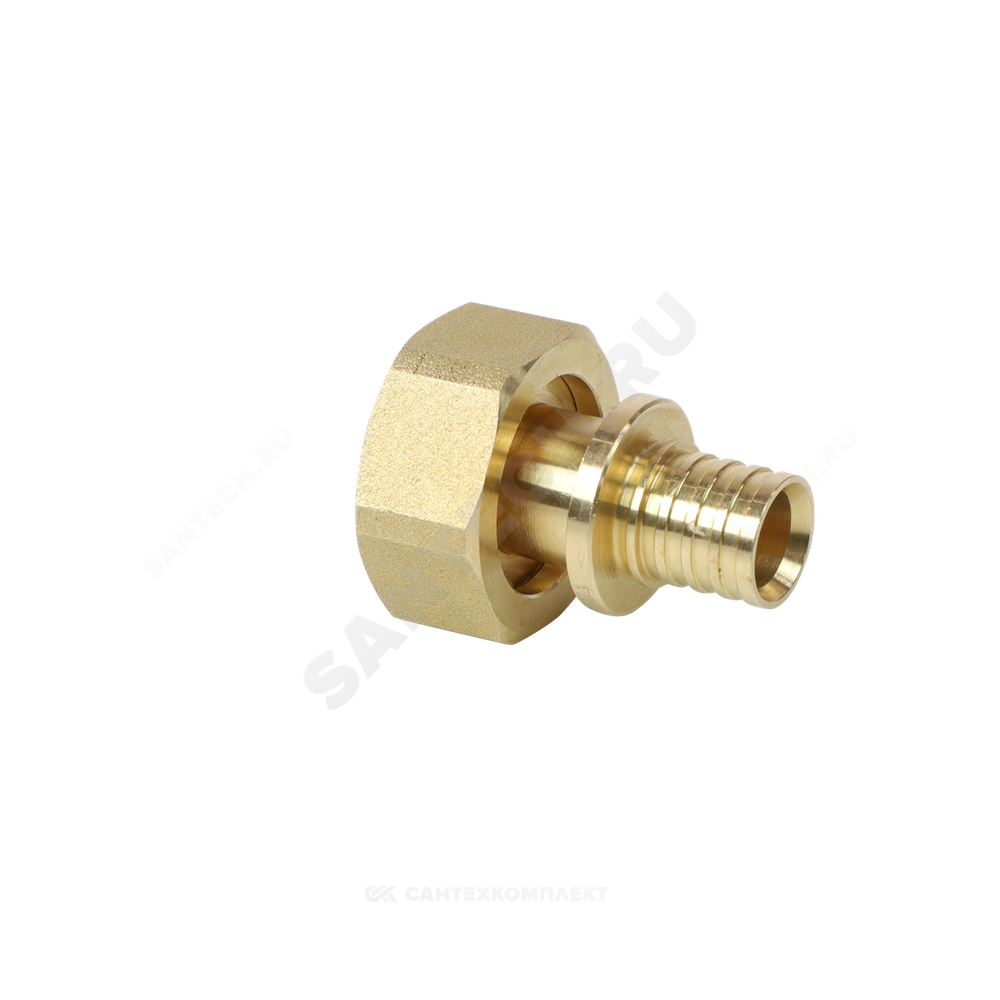 Соединитель для PE-X труб аксиальный латунь Дн 20х1/2" под евроконус с накидной гайкой РОС