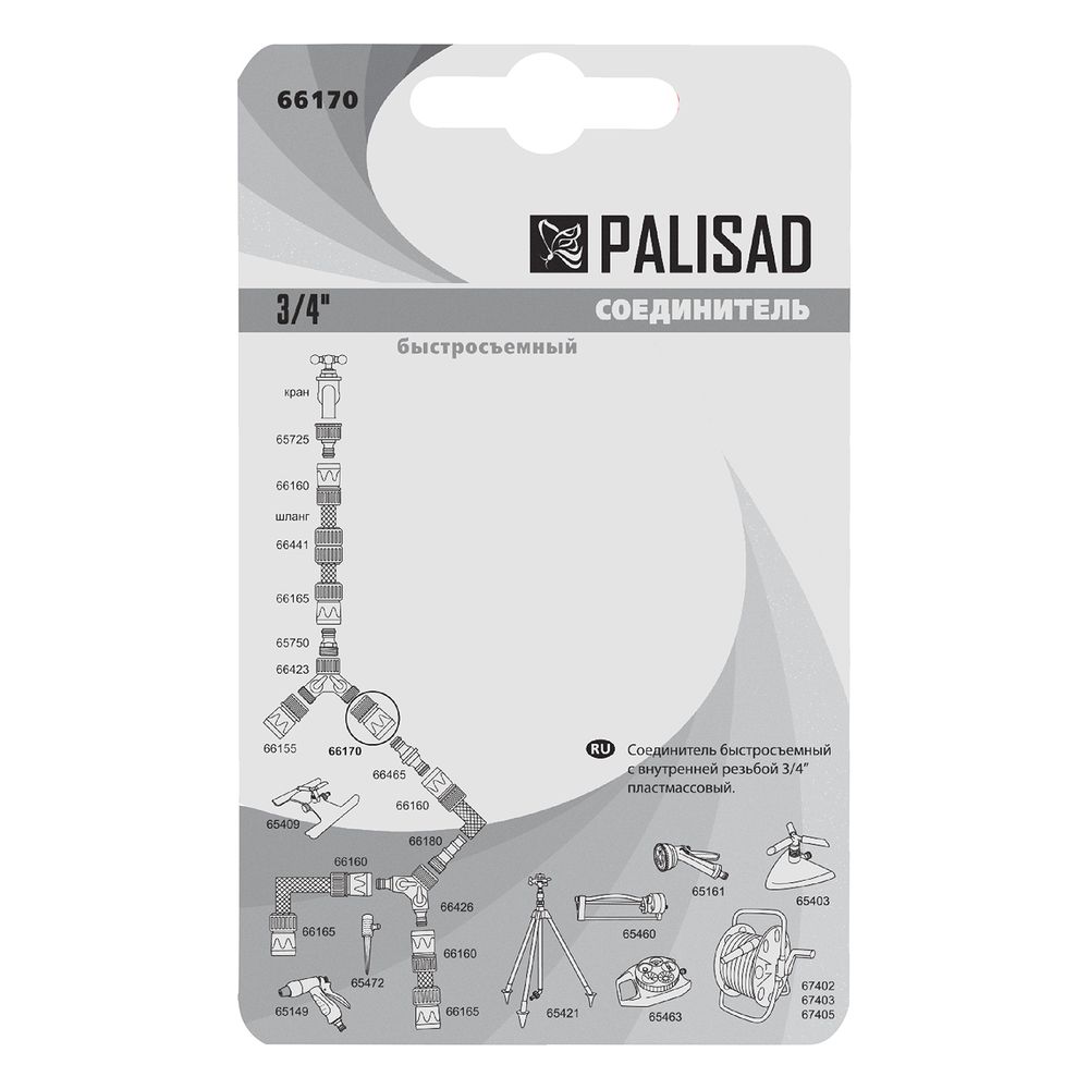 Соединитель быстросъемный, внутренняя резьба 3/4, аквастоп, Palisad, 66170