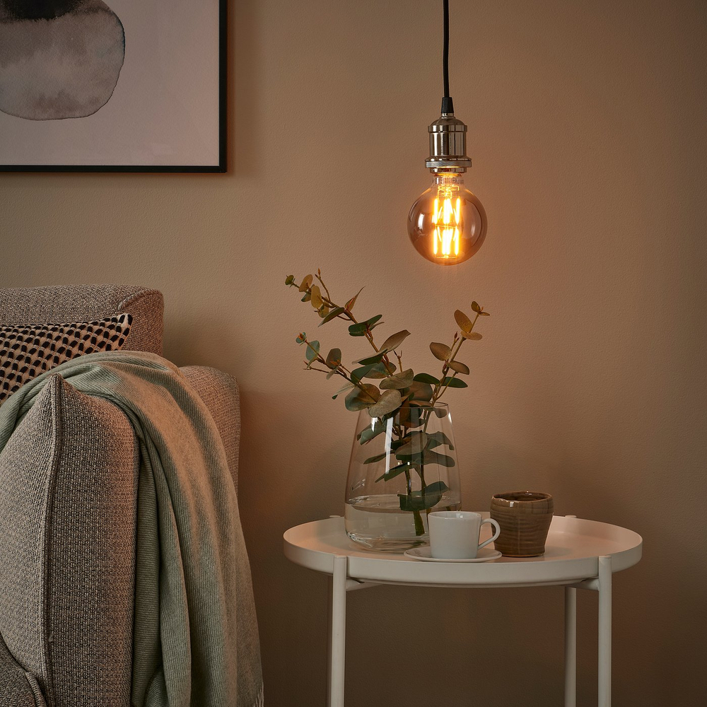 IKEA MOLNART  (ИКЕА МОЛНАРТ)  -  Лампа светодиодная E27 150 люмен - шар серое стекло прозрачное 95 мм