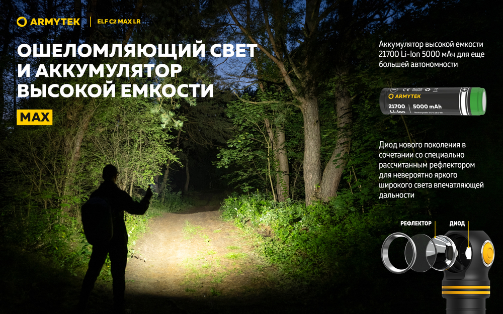 Фонарь Armytek Elf C2 Max LR USB-C Белый