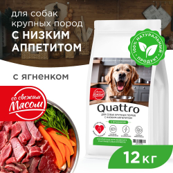 Корм сухой для взрослых собак крупных пород, полнорационный, для собак с низким аппетитом, с ягненком, 12 кг, QUATTRO