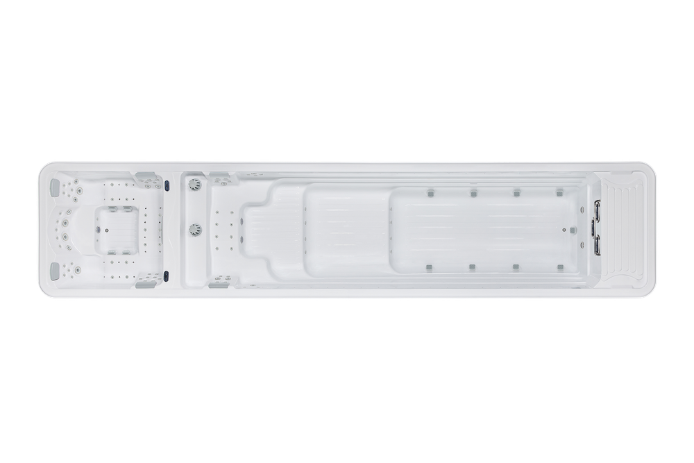 Длинный плавательный гидромассажный спа-бассейн Victoria Star VS-M1001 с двумя чашами и подогревом