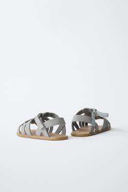 ZARA КОЖАНЫЕ САНДАЛИИ BAREFOOT С РЫБКОЙ, ГОЛУБОЙ