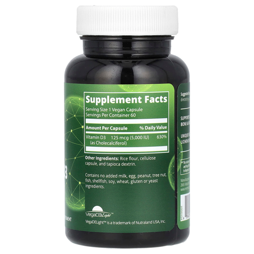 MRM Nutrition, веганский витамин D3, 125 мкг (5000 МЕ), 60 веганских капсул