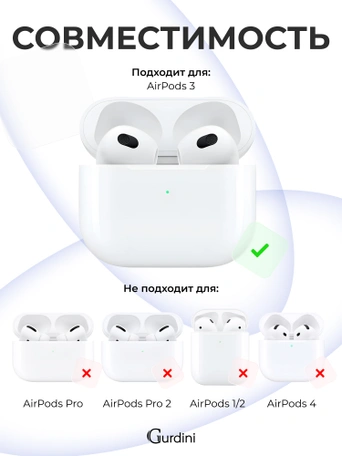 Чехол для Airpods 3 Gurdini силиконовый с карабином Голубой