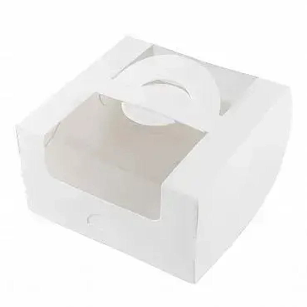 Коробка под бенто-торт с окном, белая, 14 х 14 х 8 см