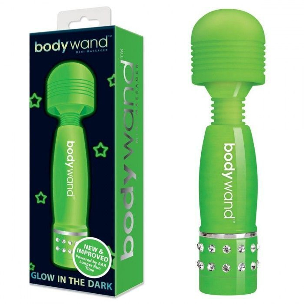 Светящийся в темноте жезловый мини-вибратор с кристаллами Mini Massager Glow In The Dark (Цвет: молочный)