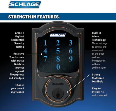 Дверной замок Schlage FE469NX, с поддержкой Wi-Fi, бронзовый