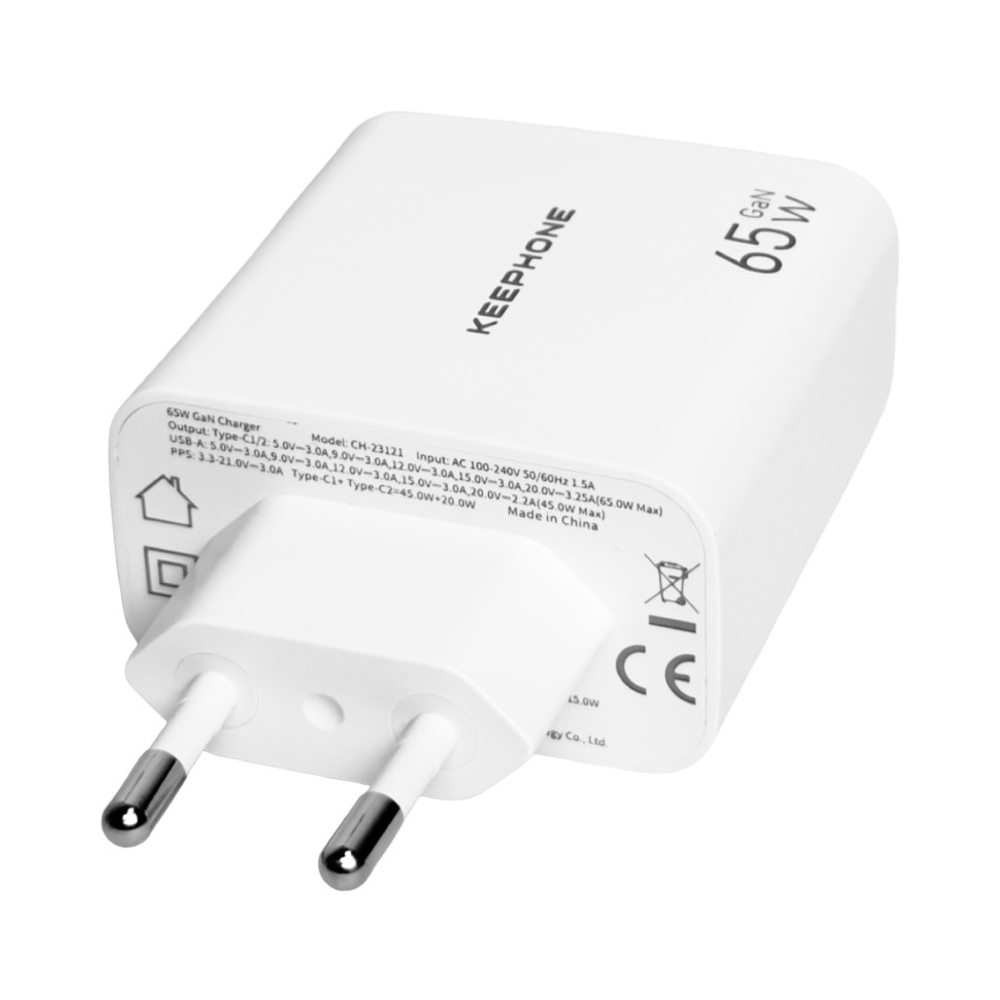 Сетевое зар. устр. Keephone CH-23121 GaN 1USB/2C 65W белое
