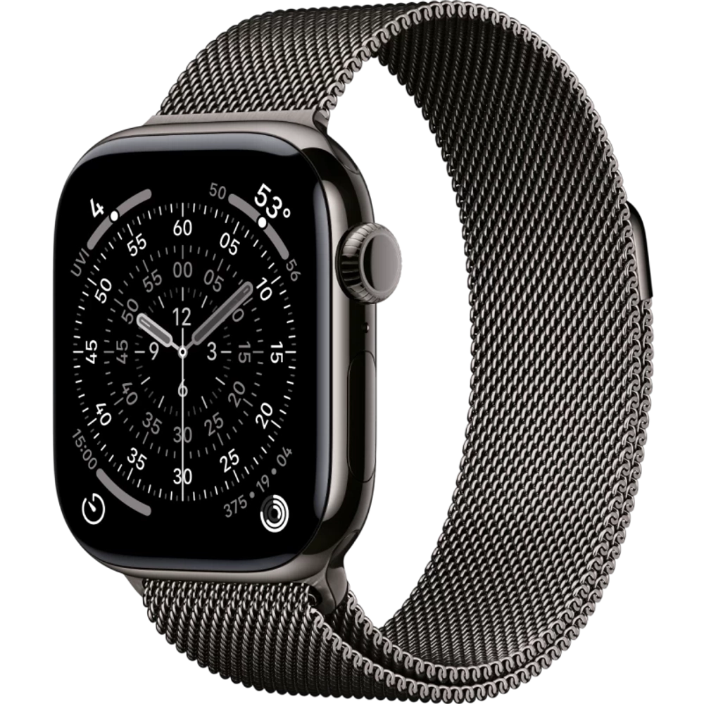 Apple Watch S11 46 mm Titanium Slate case | Slate Milanese Loop, S/M