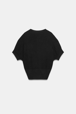 ZARA ТРИКОТАЖНЫЙ ТОП С ОБЛЕГАЮЩИМ ПОДОЛОМ, ЧЕРНЫЙ