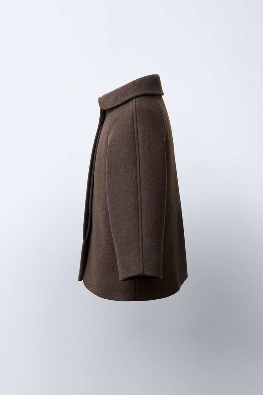 ZARA ПАЛЬТО ИЗ ШЕРСТЯНОЙ ТКАНИ MANTECO, ШОКОЛАДНЫЙ