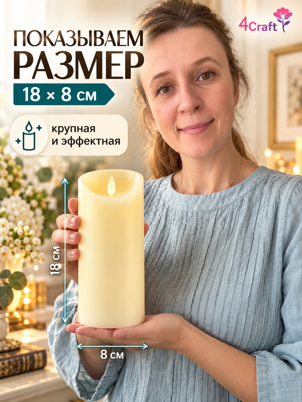 Свеча светодиодная 18х8 см, 1 шт