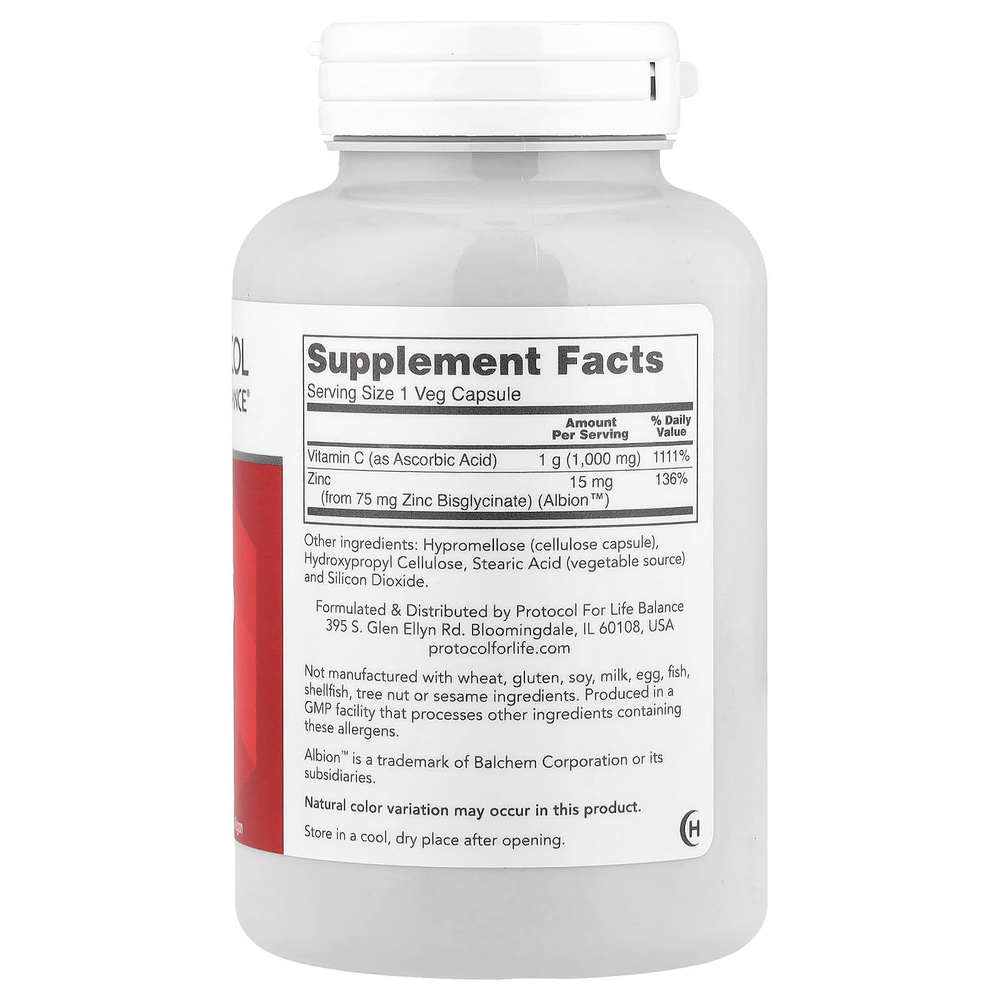 Protocol for Life Balance, C-1000 + Zinc-15, 120 вегетарианских капсул