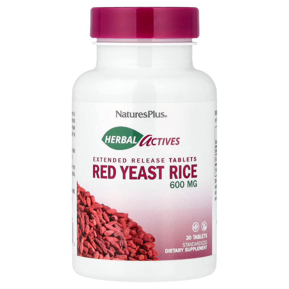 NaturesPlus, Herbal Actives, красный ферментированный рис, 600 мг, 30 вегетарианских таблеток