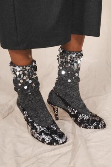 ZARA ОДНОТОННЫЕ НОСКИ С ПАЙЕТКАМИ - LIMITED EDITION, СЕРЫЙ