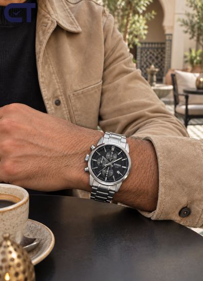 CASIO MTP-E510D-1A1 CASIO Collection мужские наручные часы — чёрный циферблат, хронограф 1/10 секунды и стальной браслет