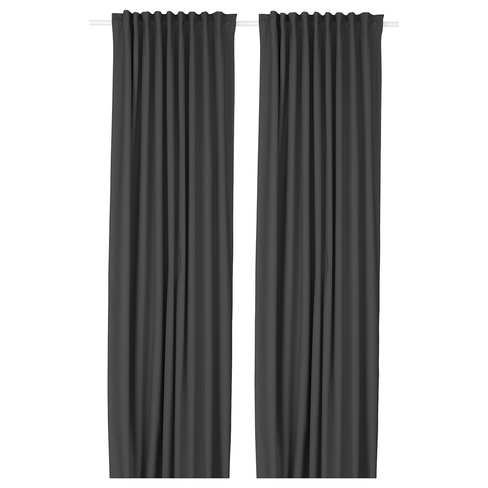 IKEA KORGMOTT  (ИКЕА КОРГМОТТ)  -  Шторы блэкаут, 2 шт. - тёмно-серый/на ленте 145x300 см
