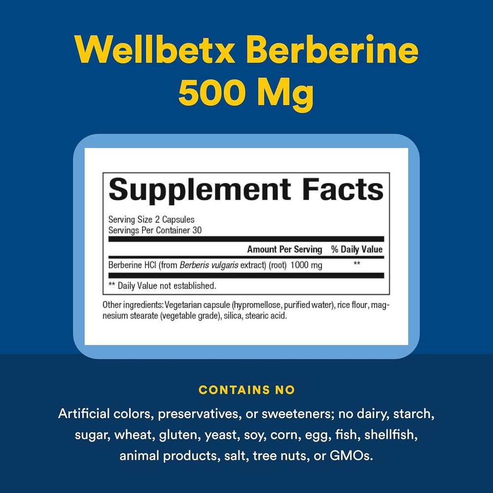 Natural Factors, WellBetX®, берберин, 60 вегетарианских капсул (500 мг в 1 капсуле)