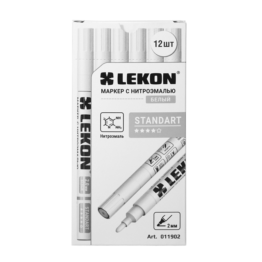 Маркер с нитроэмалью 2мм Белый LEKON Standart 011902