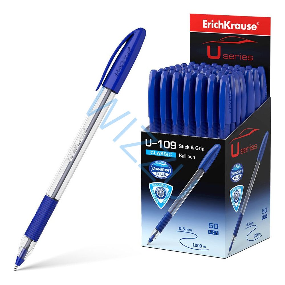Ручка шариковая ErichKrause U-109 Stick&Grip Classic 1.0 Ultra Glide Technology цвет Чернил Синий (в коробке по 50 шт.) Арт. 47574