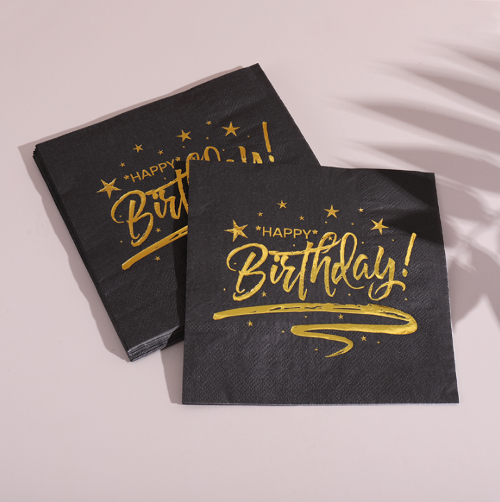 Салфетки праздничные "Black Gold Birthday"