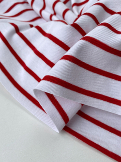 Отрез 0,95м Трикотаж Breton stripes, Белый с красным
