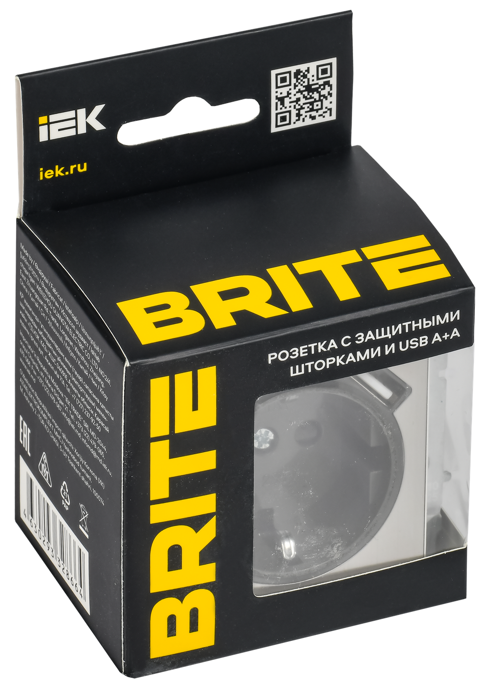 BRITE Розетка 1-местная с заземлением с защитными шторками 16А с USB A+A 5В 2,1А РЮш10-1-БрГН металл хром/никель IEK
